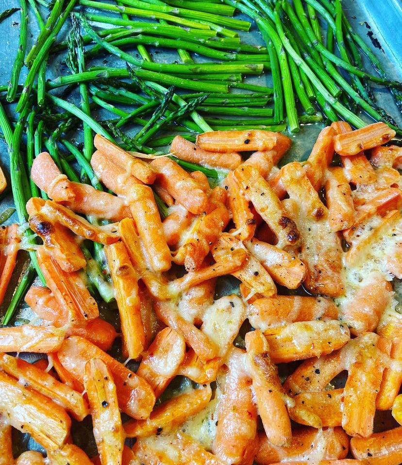 Roasted Honey cheese carrots and asparagus